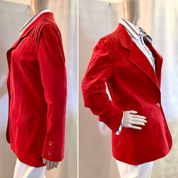 Vintage Lilli Ann Red Womens Ultrasuede Blazer Size 10 Notched Lapel - Picture 5 of 16